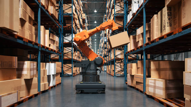 Robot in warehouse handling packages